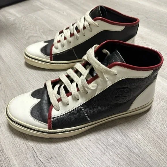 Gucci UK 9.5 US 10 Navy and white Hightop sneakers - Picture 3 of 11
